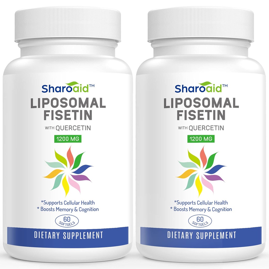 Liposomal Fisetin med Quercetin Kosttilskudd 1200 mg per servering, høy absorpsjon Polyfenoler Antioksidanter for kvinner,Men,Non-GMO, Glutenfri, 2 flaske-120 Softgels