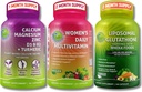 Multivitamin, kalsium og liposomal glutationtrio - plantebasert kalsium, magnesium, sink, D3, K2 & gurkemeie + kvinners daglige multivitamin med jern + Liposomal glutation 500mg