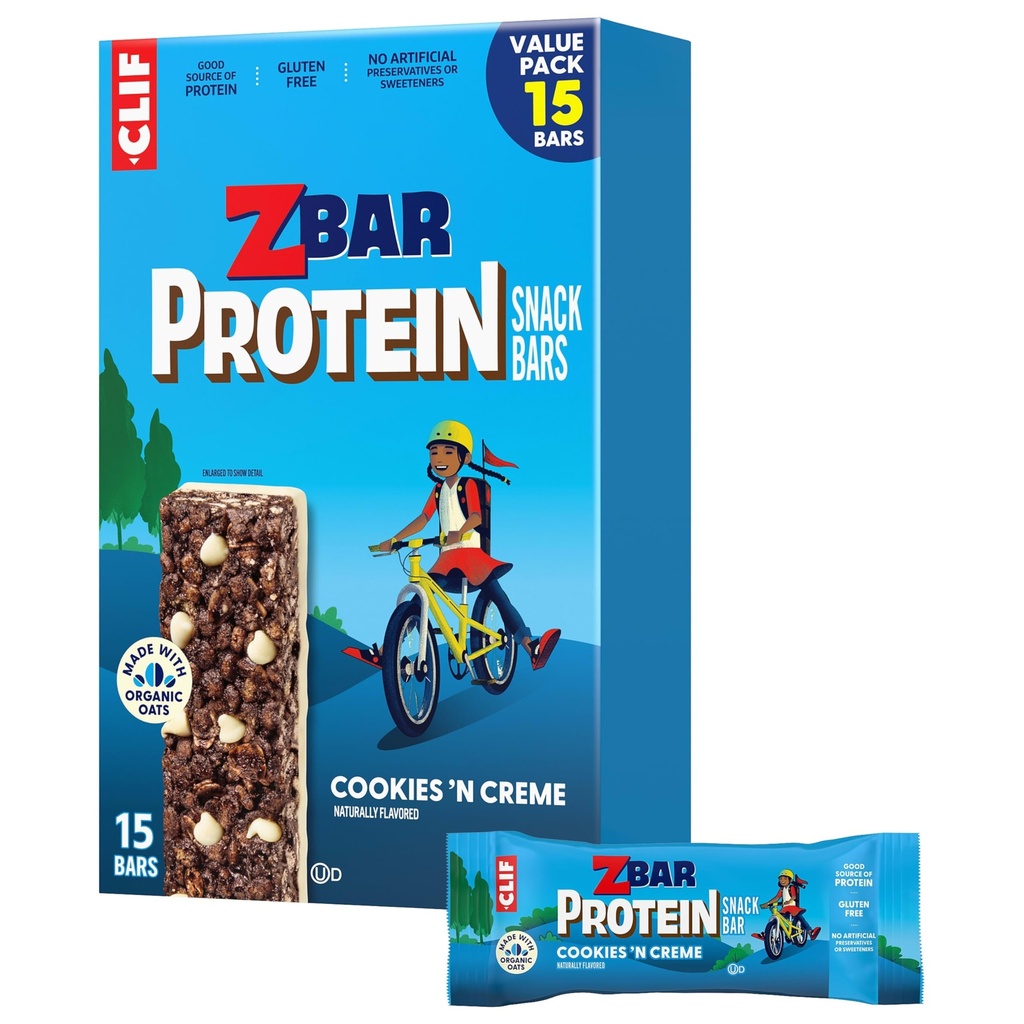 Zbar Protein - Informasjonskapsler 'N Creme - Crispy Snack Bars - laget med organisk havre - Ikke-GMO - 5g Protein - Glutenfri proteinbarer (15 Pack)