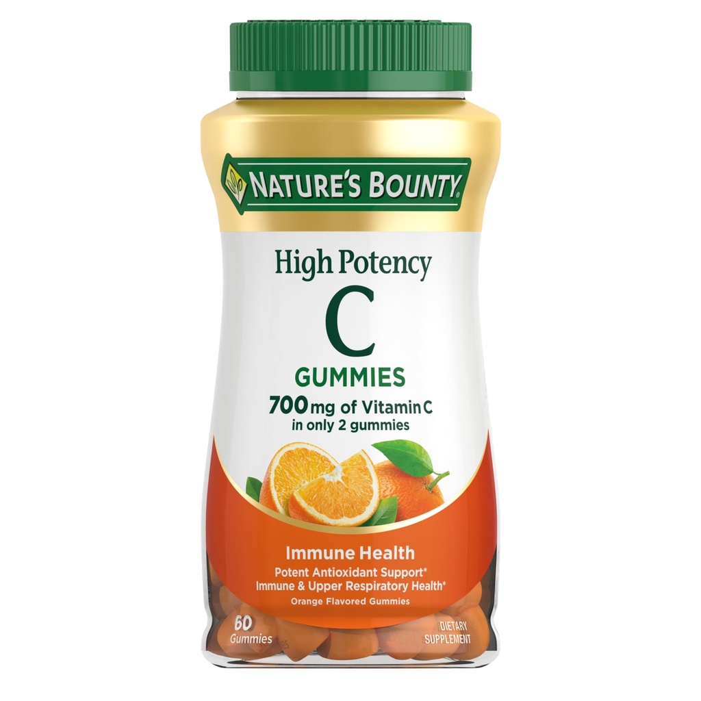 Naturens Bounty Vitamin C Gummies 700mg, høy potens Vitamin C Chewable Gummies for voksne, immun støtte Supplement, Diett Supplement, Orange Flavor, 60 Ct