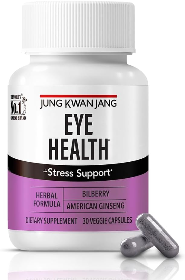 JUNG KWAN JANG Eye Helse Støtte med Bilbær (166mg) og amerikansk Ginseng (143mg) for visjon omsorg, Redusert Øyestreng, Kognitiv støtte, 30 kapsler for menn og kvinner