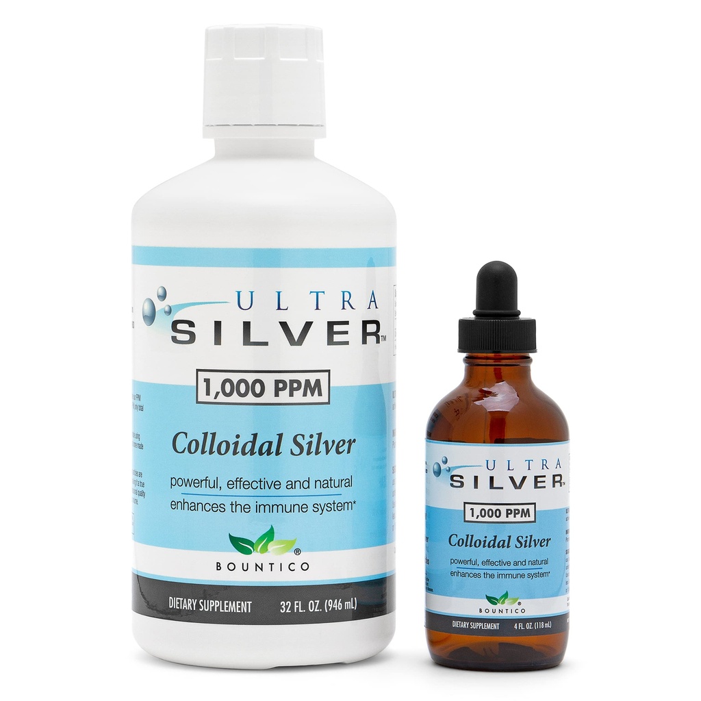 Ultra Silver® Colloidal Silver | 1000 PPM, 32 Oz (966 ml) | Mineral Supplement | True Colloidal Silver - 4 oz Dropper flaske (tom) Inkludert for dispensing!