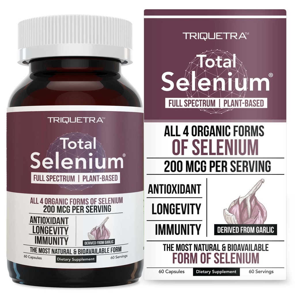 Totalt Selenium - 200 mcg, plantebasert Selenium - Fullspektrum, inneholder 4 essensielle organiske former av Selenium inkludert Selenometionin - Avledet fra hvitløk - 60 kapsler
