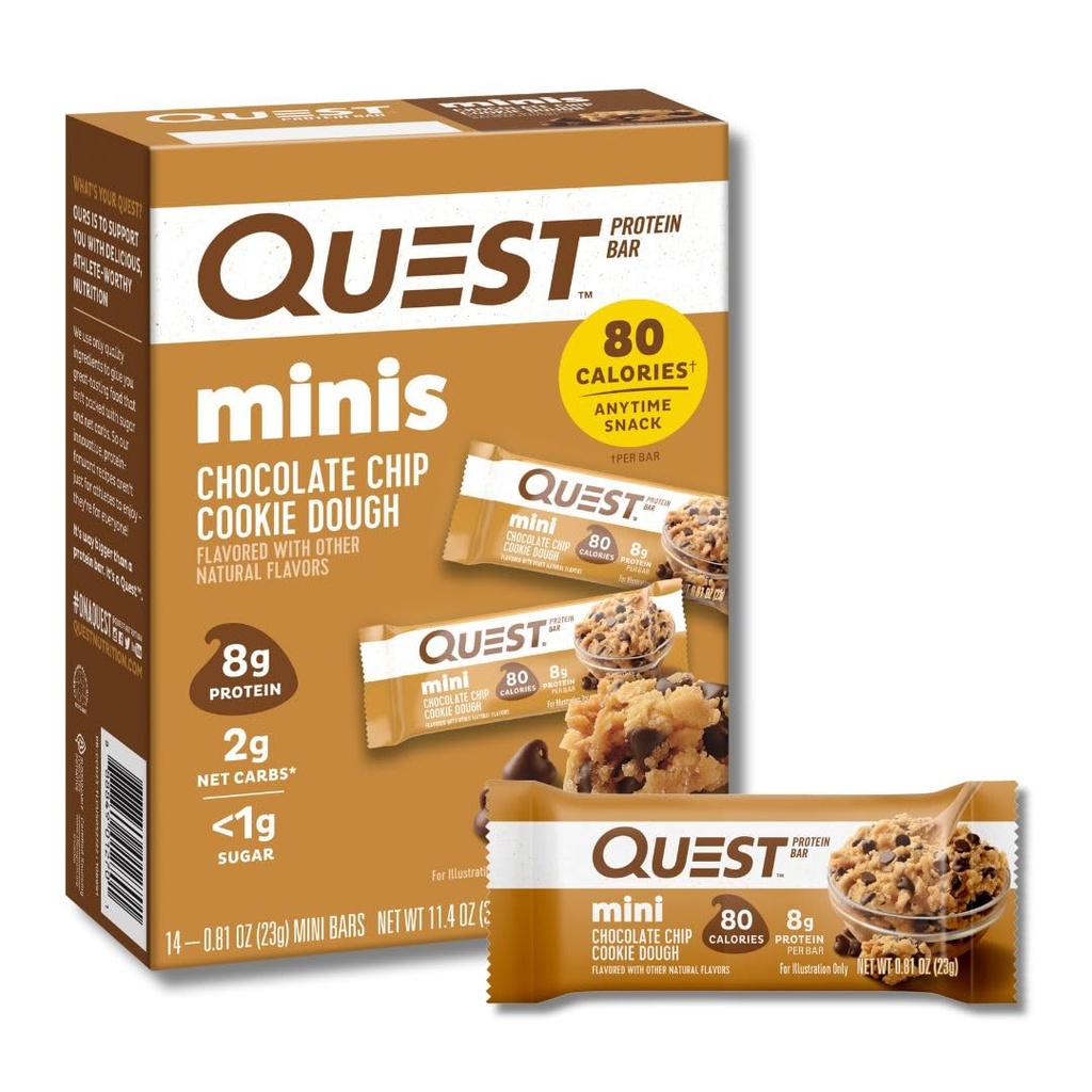 Quest Nutrition Mini Sjokolade Chip Cookie Dough Protein Bars, 8g Protein, 1g Sukker, 2g Netto Carbs, Glutenfri, 14 greve