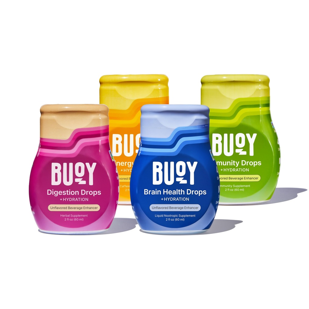 Buoy Electrolyte Drops Variety Pack Digestion + Hjerne + Energi + Immunitet | 160 Servings | Ingen sukker, Ingen søtstoffer | Dietitian Anbefalt | Trace Minerals | Uslavored, Subtle Mineral Smak