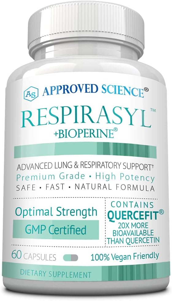 Godkjent Science® Respirasyl - Lunge og pustende støtte - med Quercefit, vitaminer A, C, D, BioPerine - 60 kapsler - laget i USA