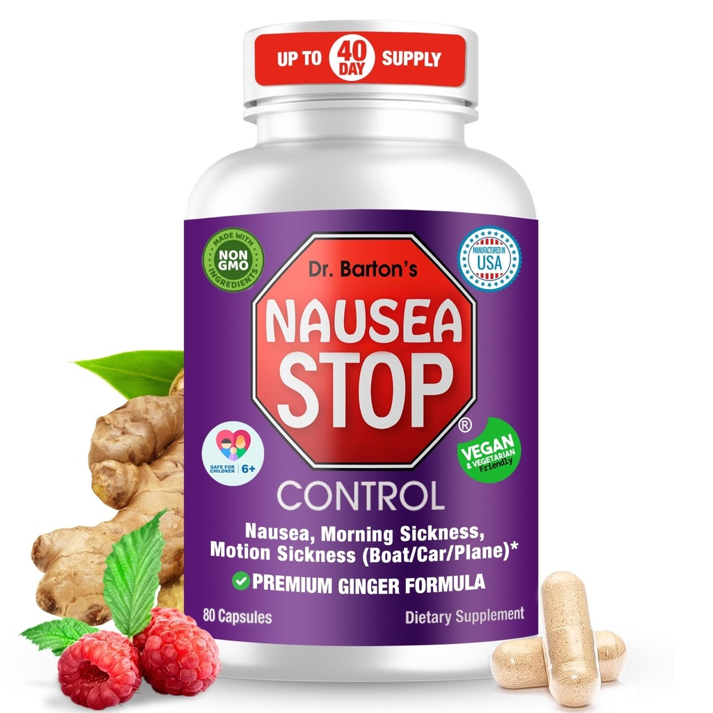 Dr. Bartons søvnløshetsstopp - Naturlig Ginger, Ikke-Drowsy Angst Relief piller for voksne og barn, Antiødem, Oppsett Mage, Morgensykhet og graviditetssykhet - Reise Essentials - 80 kapsler (1 pakke)
