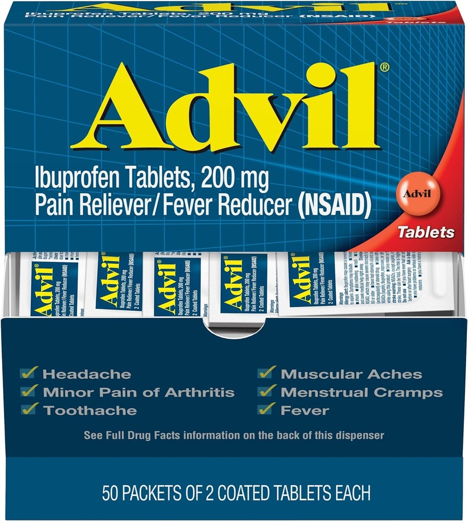 Advil Ibuprofen, 200 mg (50 Pakninger med 2 belagte tabletter) 50 ea (pakke med 3)