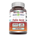 Amazing Formler Folic Acid 1000 Mcg (1 mg) | 240 Tabletter Supplement | Vitamin B9 | Ikke-GMO | Glutenfri | Laget i USA