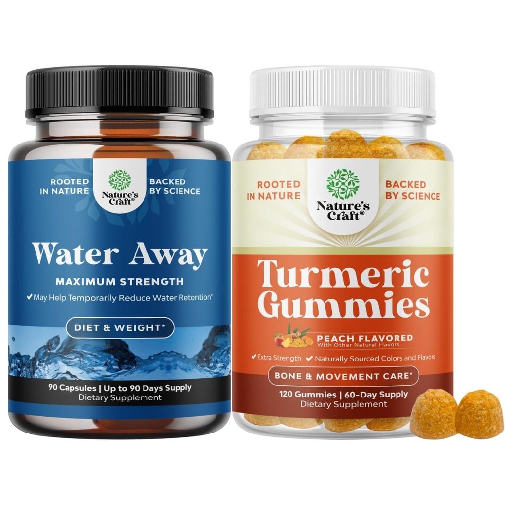 Bundle av vann borte flytende bevaring med Dandelion Leaf Ekstrakt & grønn te for blomstring relief og gurkemeie gummier for voksne fersken flavor - gurkemeie curcumin med svart pepper ekstrakt og ginger