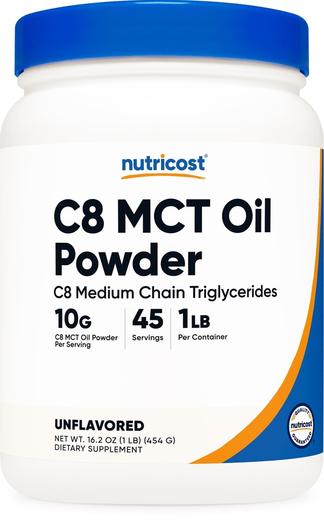 Nutricost C8 MCT olje pulver 1LB (16,2oz) - 95% C8 MCT olje pulver