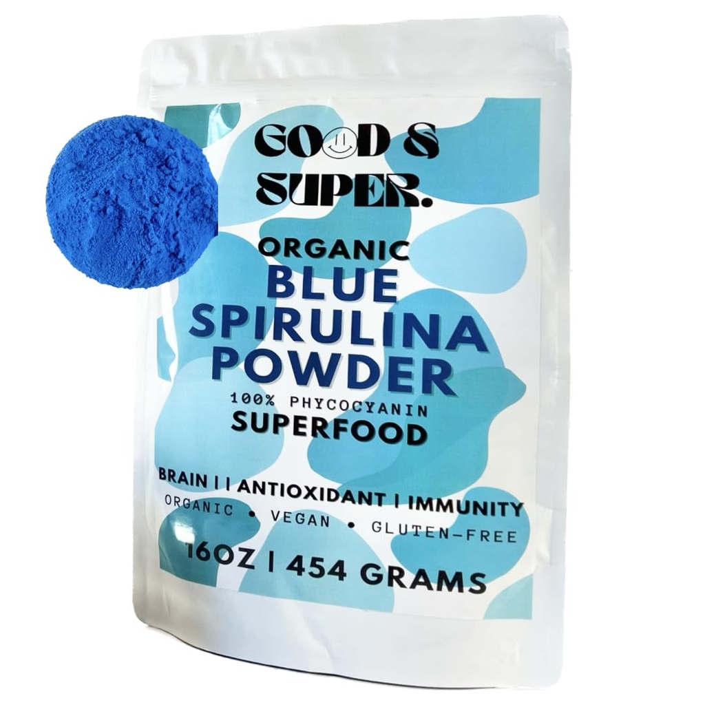 Organic Blue Spirulina pulver - bulk 1 pund pakke, 100% Phycocyanin, ren supermat fra blå algae - for naturlig matfarge, smoothies og proteindrikker, vegansk - ren vann ekstrahert