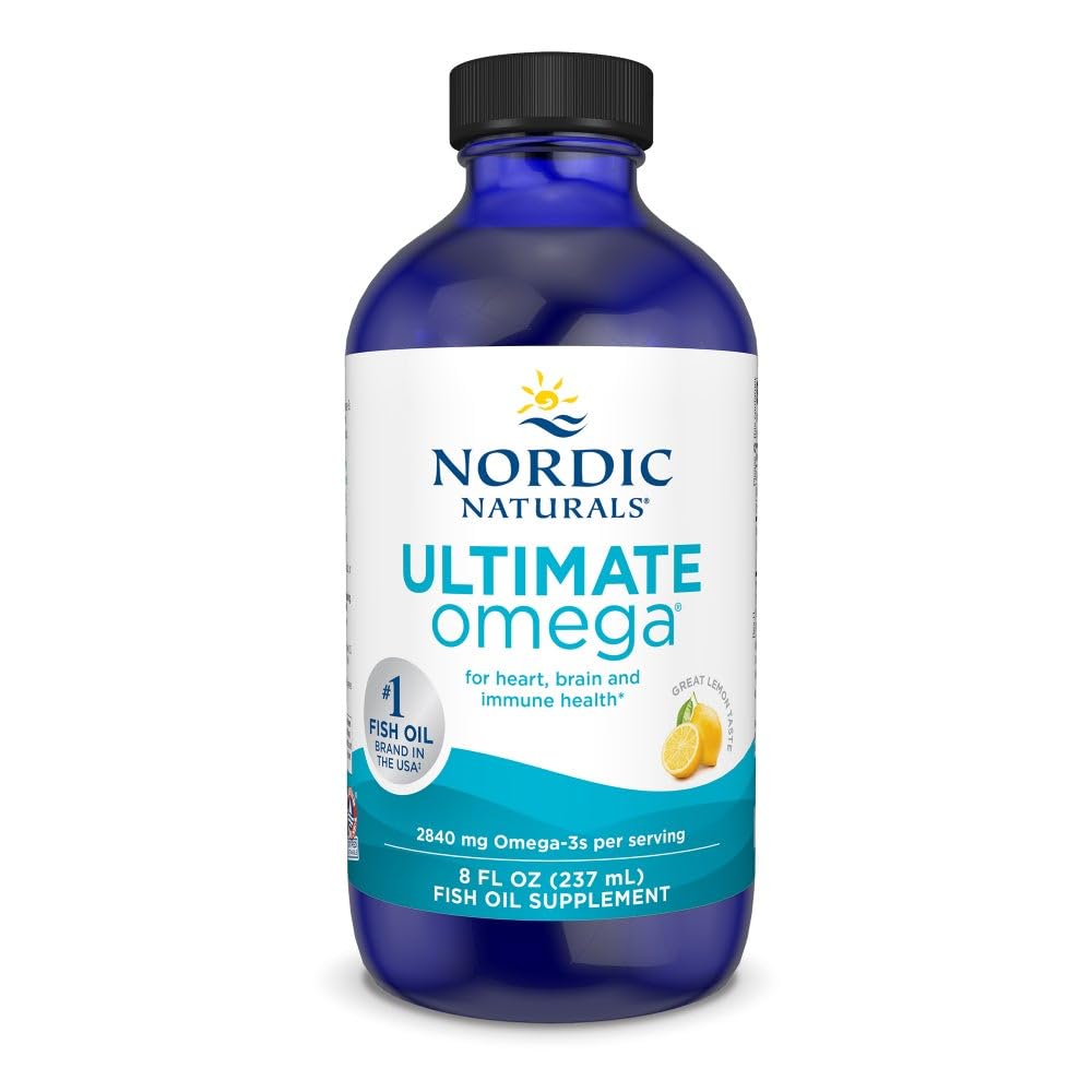 Nordic Naturals Ultimate Omega Liquid, Lemon Flavor - 8 oz - 2840 mg Omega-3 - høy potens Fish Oil Supplement med EPA & DHA - fremmer hjerne og hjerte helse - ikke-GMO - 48 serveringer
