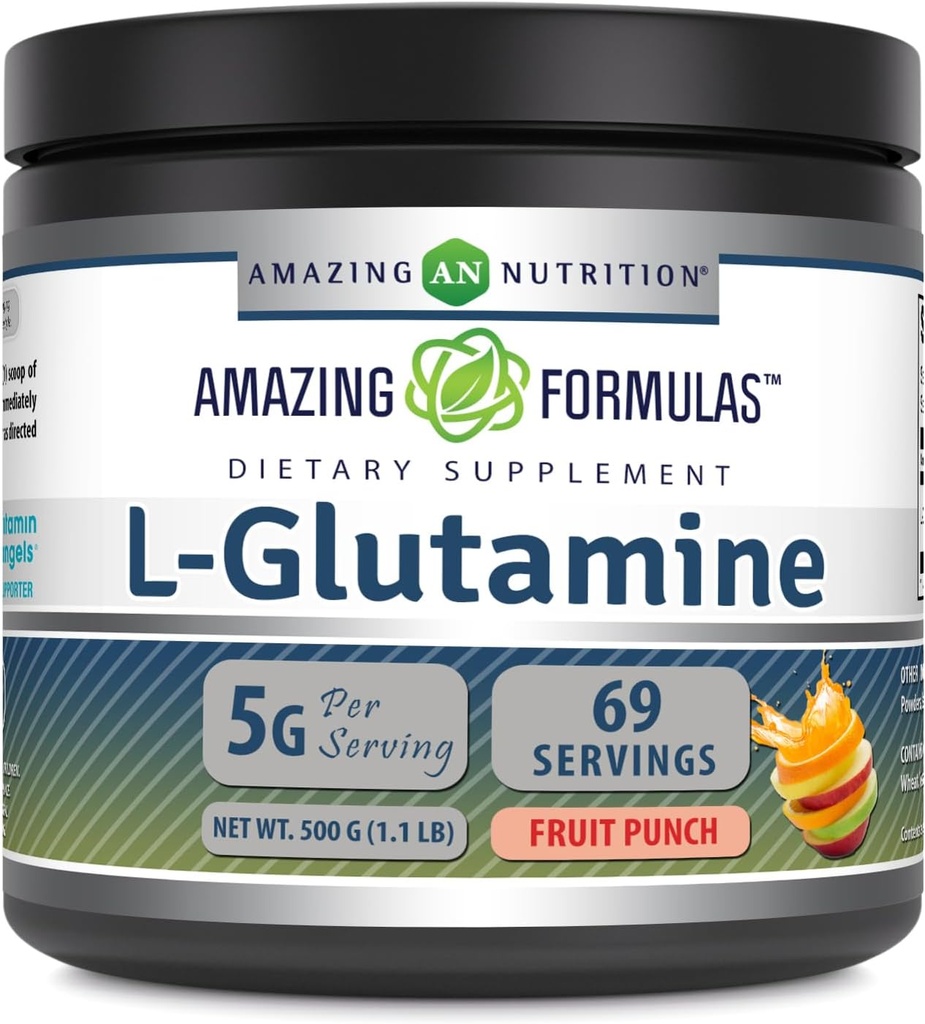 Amazing Formler L-Glutamine pulver | Aminosyre Supplement | Ikke-GMO | Glutenfri | laget i USA (Fruit Punch | 1 Lb)