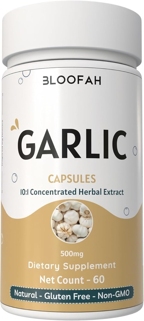 Hvitløk Kapsler 500 mg | Konsentrasjon av 10:1 Ekstrakt pulver |Allium sitivum Herbal Supplement | Naturlig, ikke-GMO, Glutenfri, Ingen kunstige Additiver (60 Tell (Pack of 1))