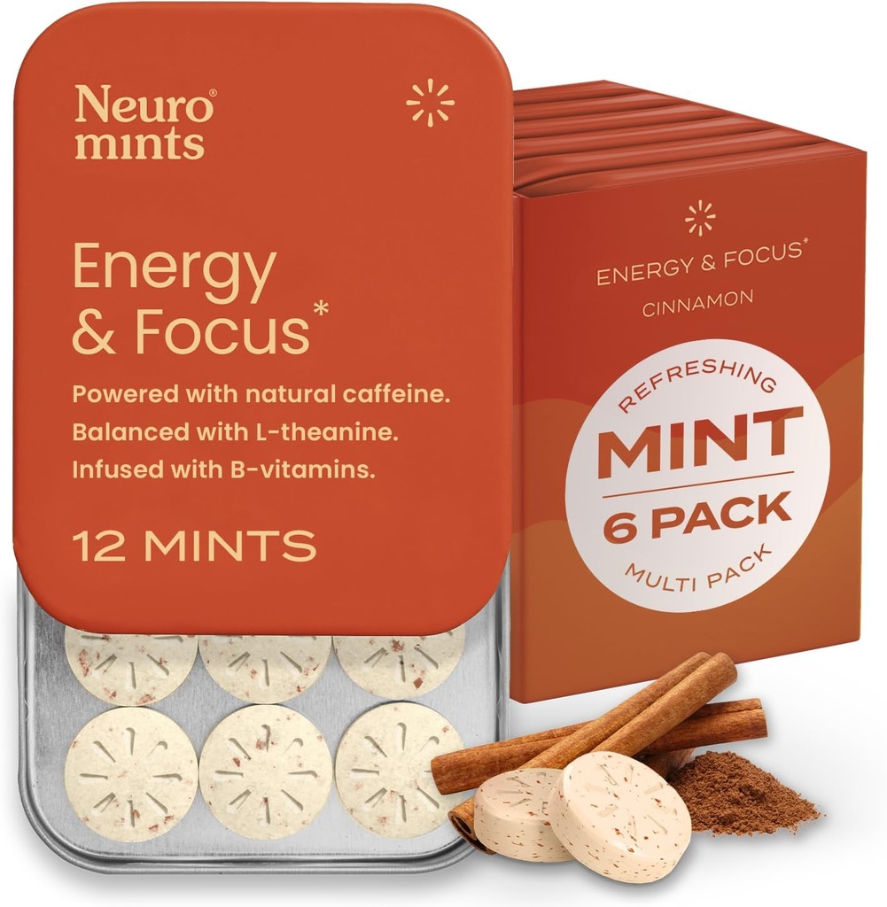 NeuroGum Energi Koffein mynter (72 stykker) - Sukker Gratis med L-theanin + naturlig koffein + vitamin B12 & B6 - Nootropisk energi og fokus Supplement for kvinner og menn