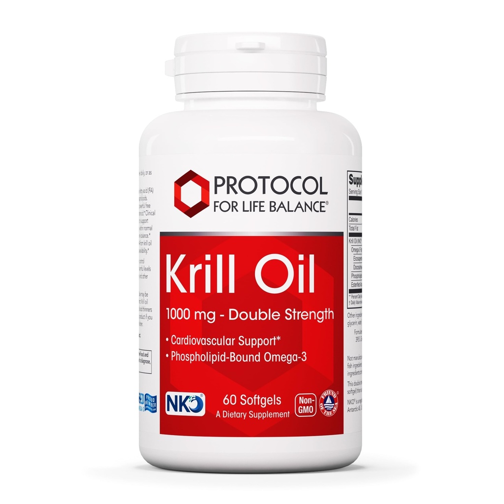 PROTOKOL FOR LIFE BALANCE Krill Oil 1000mg - Ekstra styrke Krill Oil Supplement - DHA & EPA - med Astaxanthin - støtte hjerte, hjerne, ledd - ikke-GMO & Halal - 60 Softgels