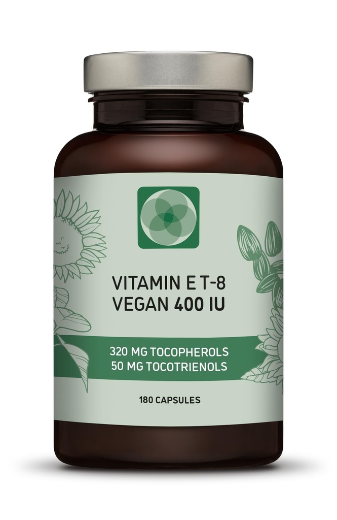 Vitamin E - Alle 8 tokoferoler + tokotrienoler 400 IU Vegan - Alpha Tokoferol/Tokotrienol + Beta Tokoferol/Tokotrienol + Gamma Tokoferol/Tokotrienol + Delta Tokoferol/Tokotrienol (180)