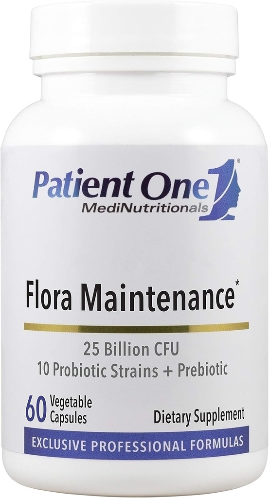 Patient En Flora vedlikehold | Probiotiske Supplement til Aid Balansert Intestinal Flora * | 25 milliarder CFU, 10 Probiotiske Strains, Prebiotic | 60 Kapsler