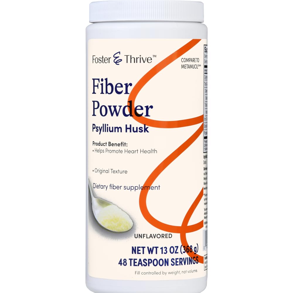 Foster & Threve Daglig Psyllium Husk pulver Supplement, 4-i-1 Fiber for Digestive Helse Laxativ, Avhengig Avslappende Avslappende, Søtet vekt/Real Sukker, Opprinnelig Flavor, 48 Doser