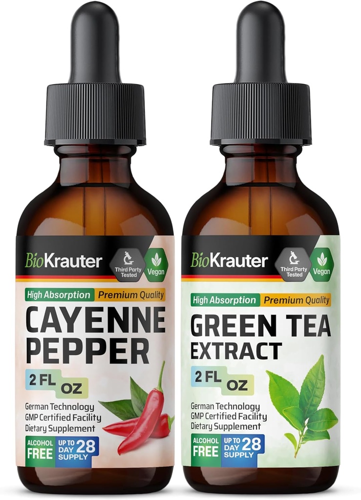 BIO KRAUTER Cayenne Tinktur 2 Fl. Oz. & Grønn Te Tinktur 2 Fl. Oz.