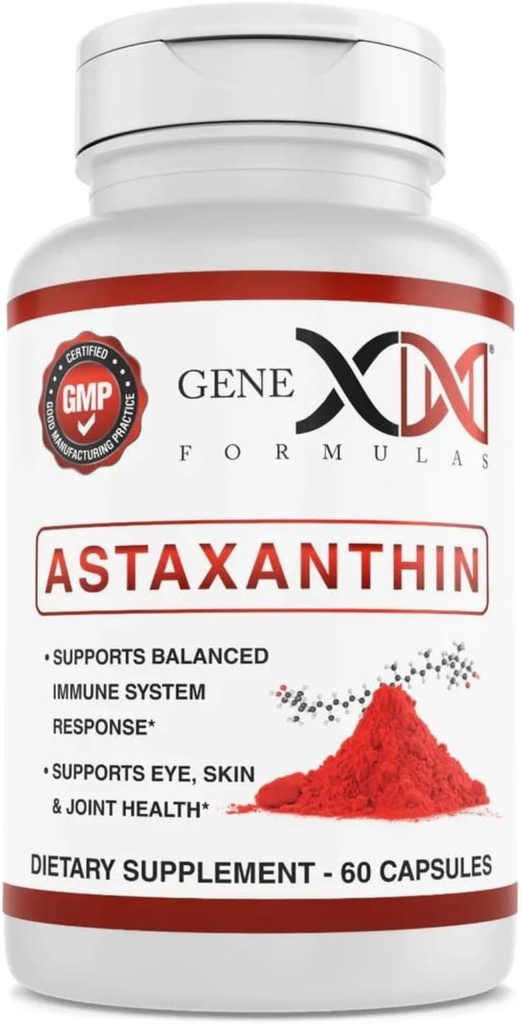 GENEX 12 mg Astaxanthin Softgels (60 kapsler) Naturlig antioksidant for øye, hud og felles helse og immunstøtte - Glutenfri, ikke-GMO (60 dagers forsyning)