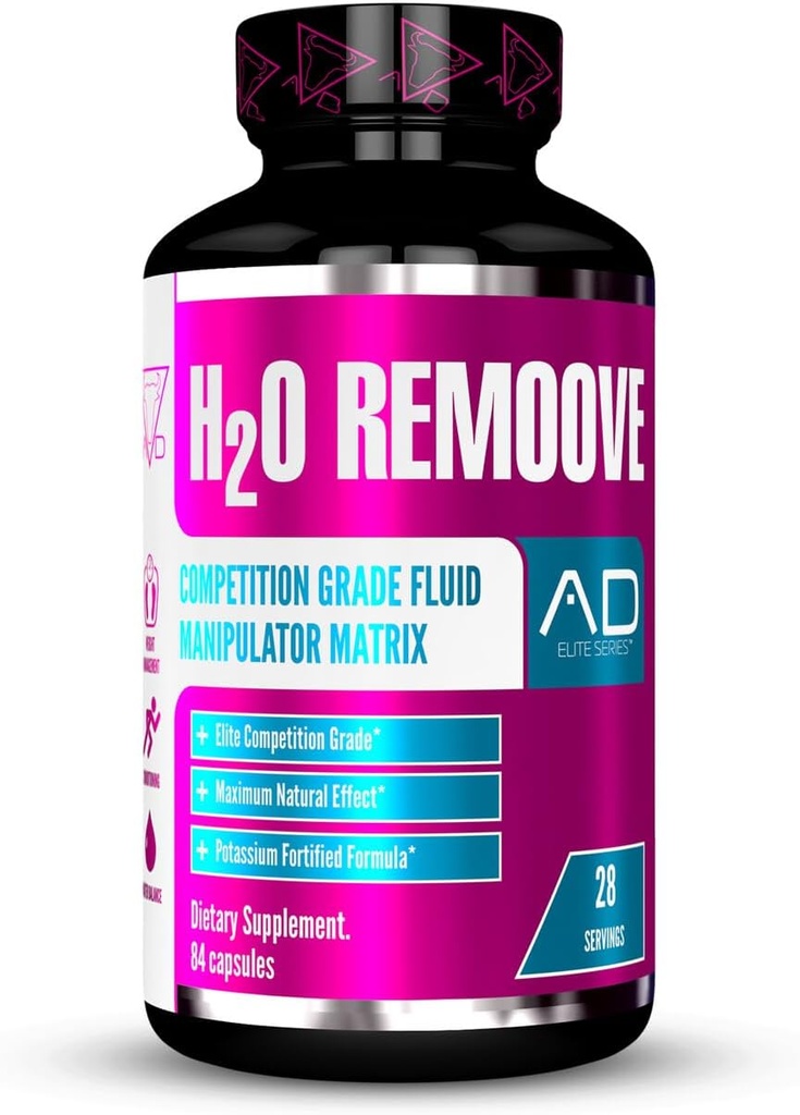 Prosjekt AD H2O Remoove Nutural Diuretice Water Management System, inneholder en Kalium-sparende formel designet for å fremme en tørr, leaner og mer vaskulær utseende fysiologi (28 serveringer)