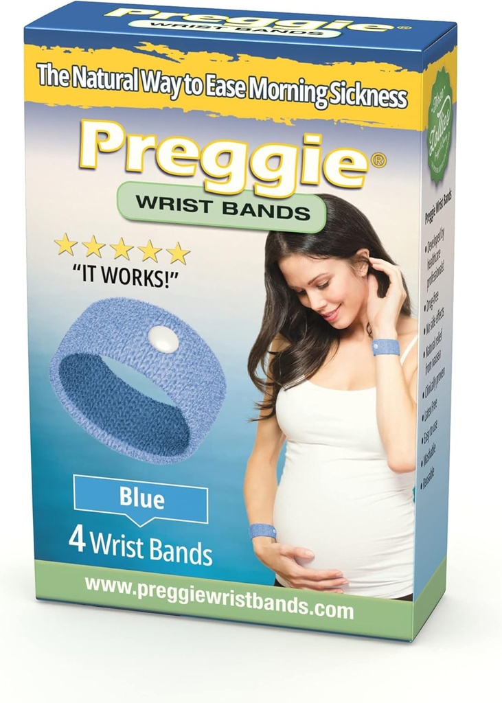 Tre Lollies Preggie Anti-Nausea Wristbands – Morgensykhet Relief –- Sideeffekt Gratis - 2 greve (4 Wristbands) - Blå