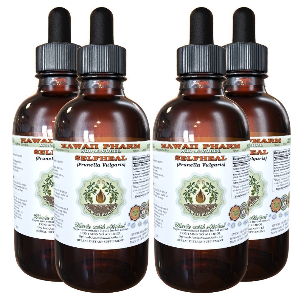 Selfheal alkohol-fri flytende ekstrakt, organisk selfheal (Prunella Vulgaris) tørket Herb Glycerite Naturlig Herbal Supplement, Hawaii Pharm, USA 4x4 fl.oz