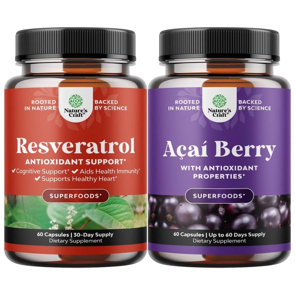 Bundle av Resveratrol kapsler med AMPK Metabolic aktivator for metabolisme Økt og cellulær effektivitet og Acai Berry Antioksidant støtte for kvinner og menn for immunsystem og kognitiv helse
