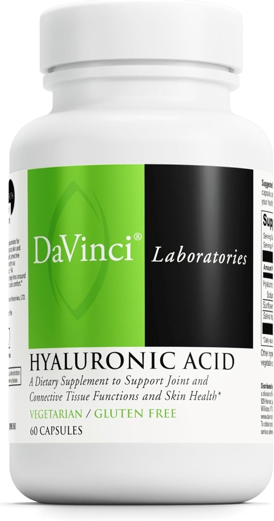 DaVinci Labs Hyaluronsyre - Diett Supplement til å støtte felles, Cartilage og hudhelse* - Med hyaluronsyre, solflower Lecitin og Salvia Hispanica pulver - Glutenfri - 60 Vegetariske Caps