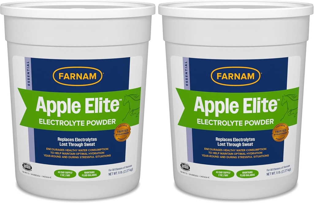 Farnam Apple Elite Horse Electrolyte pulver, erstatter mineraler tapt i svite under trening, ekstremt vær og stressende betingelser, 5 lb., 40 dagers forsyning (pakke med 2)