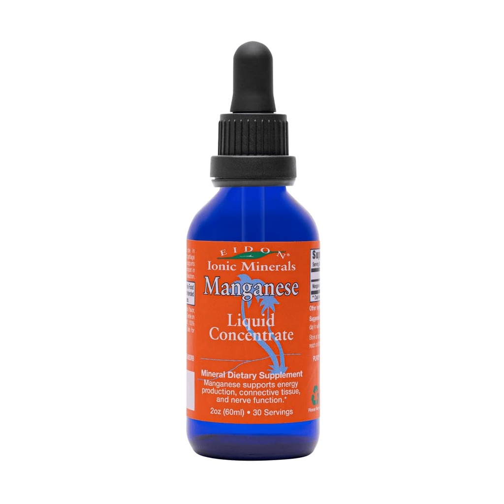 Eidon Ioniske Mineraler Flytende Manganesisk - Manganesisk Klor Drops Supplement, Mineral Drops For Vann, Støtter Bein og Cartilage Helse, Energi og Styrke, Korrekt Digestiv Tract Function, 2 oz