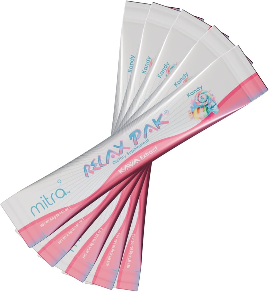 Mitra9 Kava Powder RelaxPak - Kandy Kava Extract pulverpakker | Mood Enhancer | Plant Basert | Fremmer naturlig ro og klarhet | Easy Open Single-Serving Stick (5)