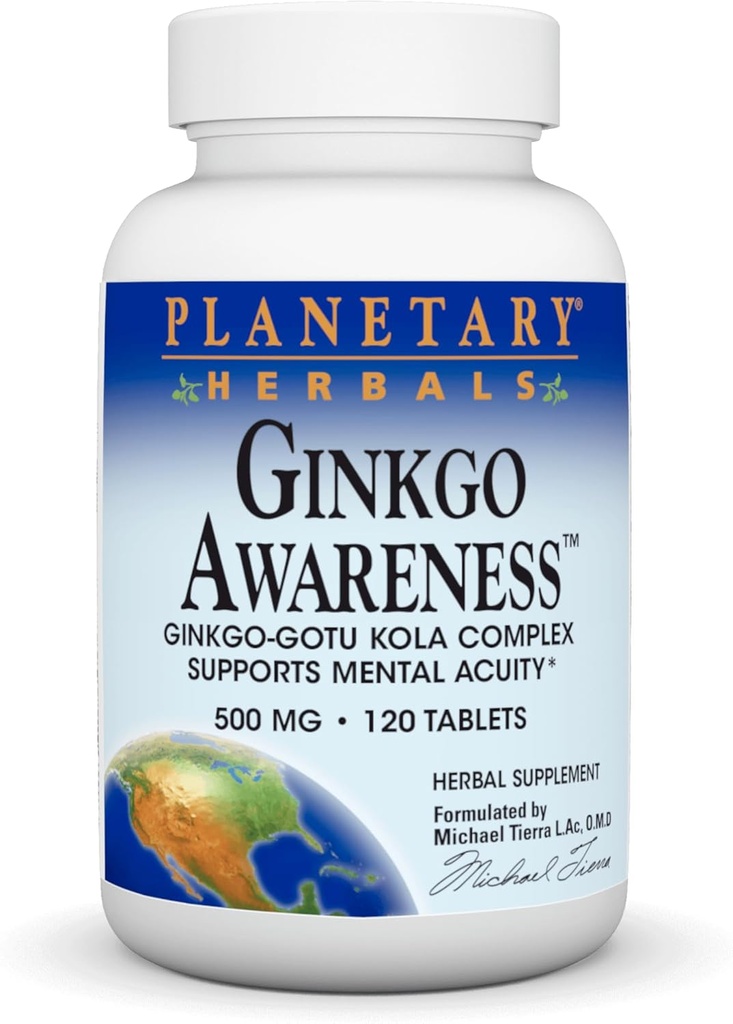 Planetary Herbals Ginkgo bevissthet tabletter, 120 greve
