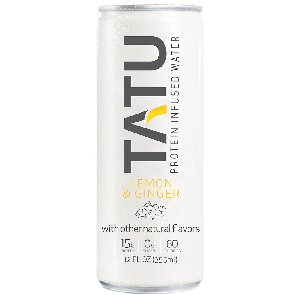 TATU Ready-To-Drink Protein Infunded Vann sitron Ginger 24 Pack. 15 gram myseproteinisolat, 0 gram sukker, bare 60 kalorier. Lemon Ginger og Orange Mango. Glutenfri, laktosefri.