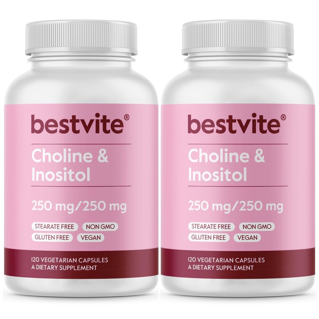 BESTVITE Choline Inositol 500mg (240 vegetariske kapsler) (120 x 2) - Ingen stearates - Ingen dikalciumfosfat - Ingen fyllstoffer - Vegan - Ikke GMO - Glutenfri