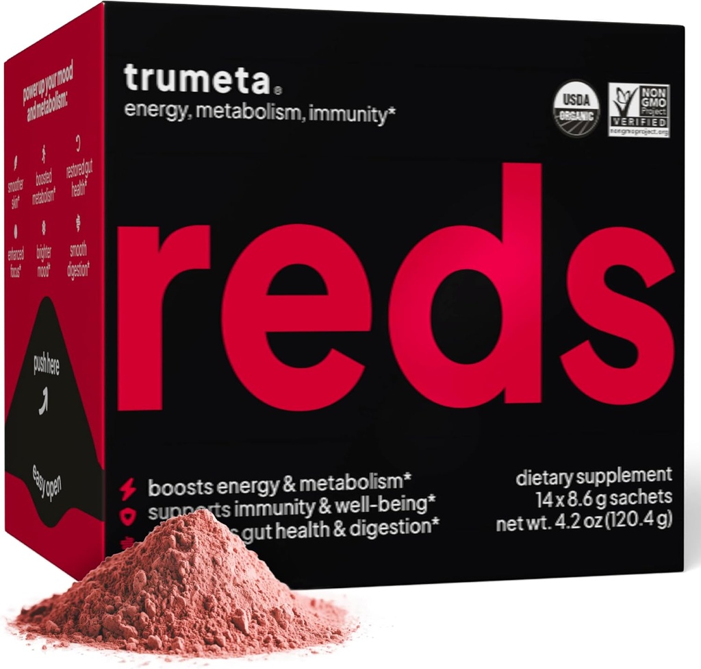 Superfood Reds pulver pakker - for immunstøtte og minne I Reds Superfood pulver Antioksidanter Polyfenoler Blande med organisk Acai Berry, Goji Berry, Pomegranate - 14 Sachets