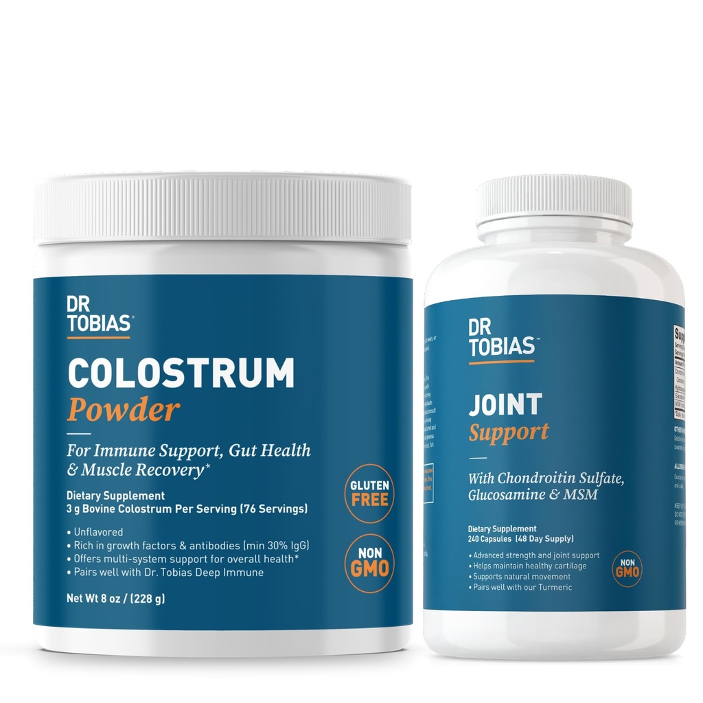 Dr. Tobias Joint Support Supplement og kolostrumpulver - støtter felles mobilitet, Cartilage helse og immunfunksjon - Ikke-GMO
