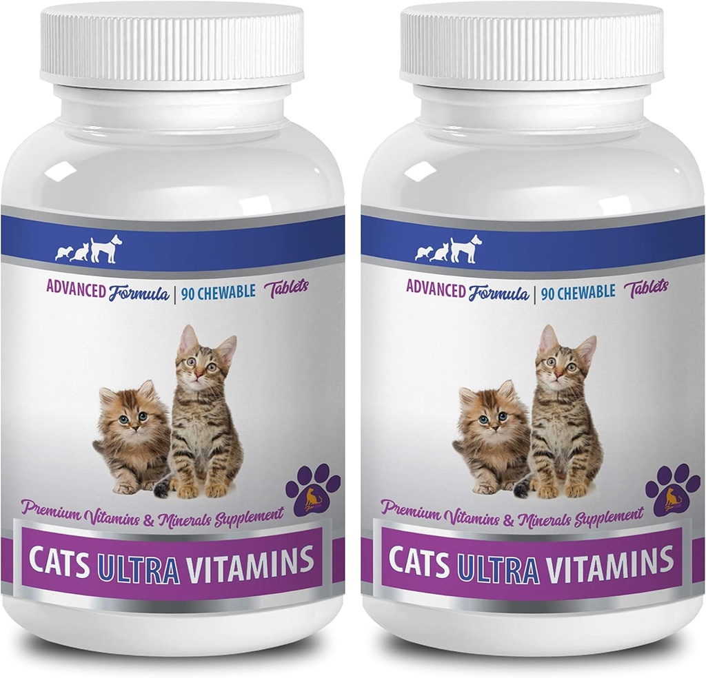 Velvære behandler for katter - Ultravitaminer for katter - sunne mineraler og vitaminer formel - Chews - kalsium for katter - 2 flasker (180 behandlinger)