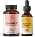 HERBAMAMA Spearmint og gurkemeie Ginger Kit - Bundle på 1000 mg Spearmint Leaf kapsler & gurkemeie Ginger Tinktur 2 fl oz - Vegansk, ikke-GMO, sukker & alkohol-fri - 2 pakke