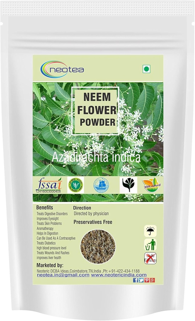 neotea Azadirachta Indica Neem Blomsterpulver Veppam Poo 200 GM Neem Blomst(Veppam) Pure & Herbal (Neem) Pushpam Poo Premium & Organisk Indisk Lilac Blomster Poo