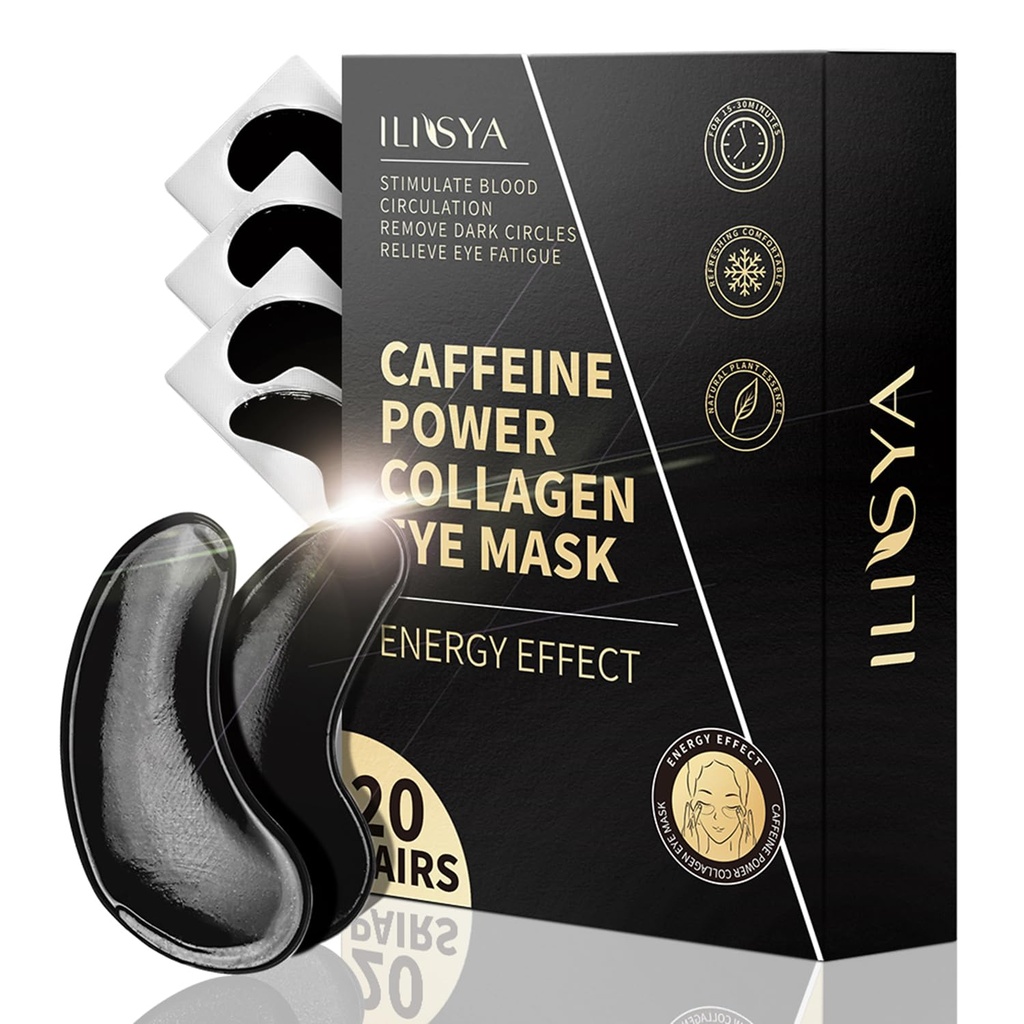 ROUSE Collage Under Øyelapper med Koffein Øyebehandling Maske for mørke sirkler Øye tretthet Puffiness Forfriskende Revitalizing Hudpleie Øye Gel Pads-20 Par