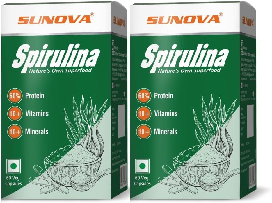 Spirulina Capsules – Naturens eget supermat og ernæringstilskudd, Spirulina for full kroppsstøtte – 60 kapsler (pakke på 2)