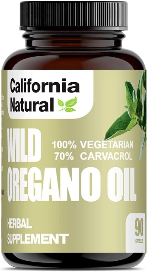 Wild Oregano Olje Vegetarisk Mykt Kapsler - California Natural - Immunsystem & Digestiv Support - Fremme Gut Helse og Sunn Digestion - 100% Vegetarisk - 70% Carvacrol - Herbal 90 Count