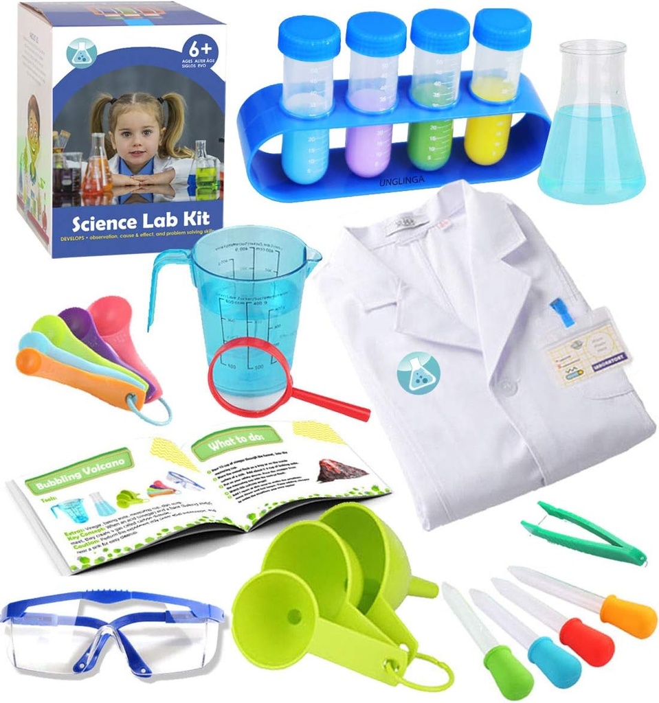 UNGLINGA Kids Science Experiment Kit med Lab Coat vitenskapsmann Costume kle seg opp og rollespill lekeleker gave til gutter jenter barn jul bursdagsfest