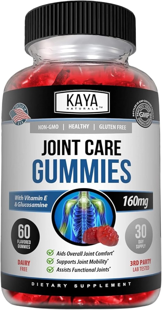 Kaya Naturals Mobility Care Gummies for Rygg, Kneer og hender - Fleksibilitetsstøtte - Glukosamin Gummies Beste immunstøtte for kvinner og menn - 60 Count