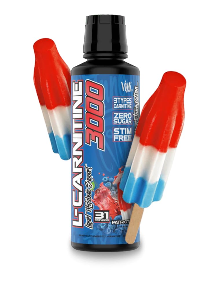 L-karnitin 3000 flytende | 3000 mg karnitin Supplement | Zero calorie Zero sukker keto vennlig for menn og kvinner – Great Tasting® 31 Serveringer (Patriot Pop, 16 fl oz.)