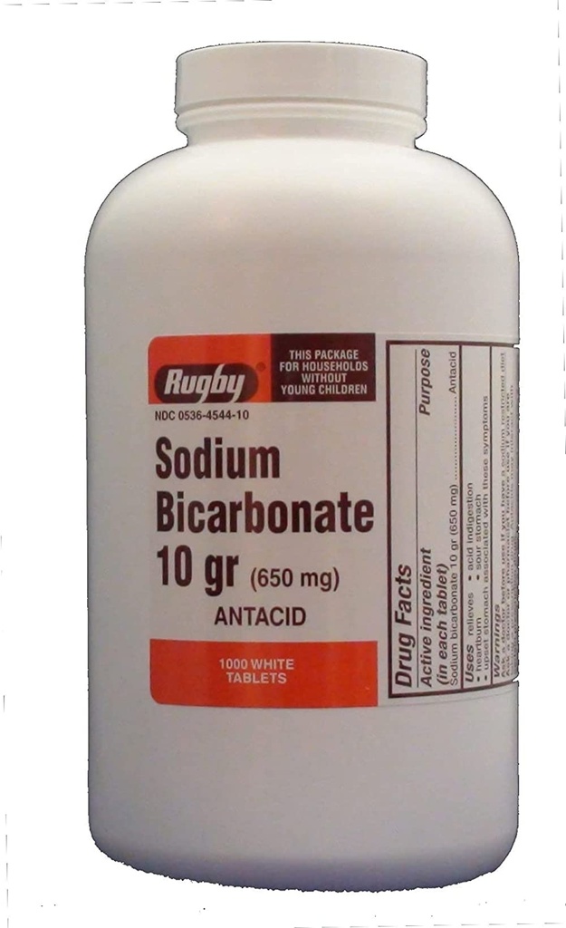 RUGBY SODIUM BICARB 10GR TAB SODIUM BICARBONATE-650 MG Hvit 1000 TABLETS UPC 305361047108