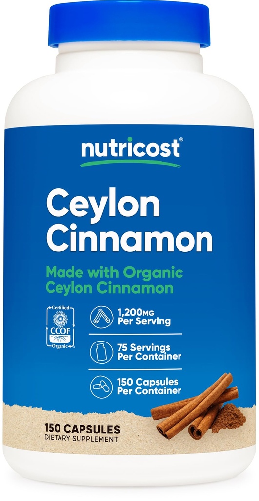Nutricost organisk kanel (Ceylon kanel) 1200 mg servering, 150 kapsler - Glutenfri, ikke-GMO